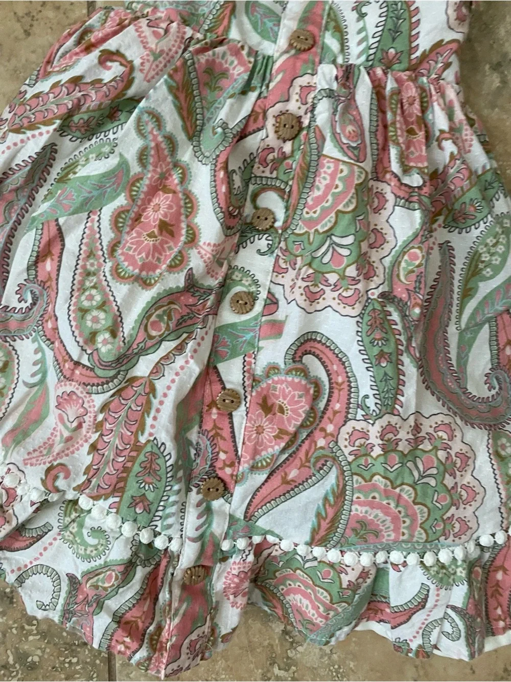 Haute Hippie Boho Girls Paisley Pompom Trim Pink Mint Adorable Summer Dress 2T